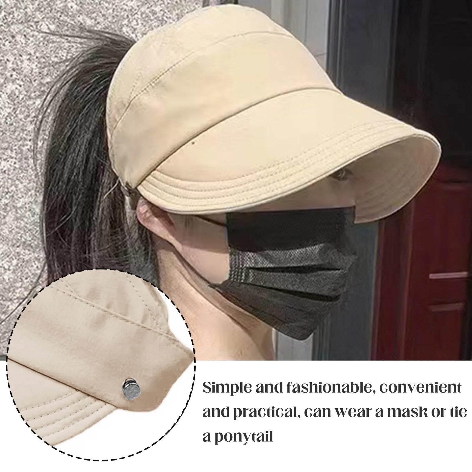Summer Sun Hats for women Adjustable Large Brim Breathable Ponytail Empty Top Casual Beach Hat for Outdoor Sports Hiking Travel - PratSN