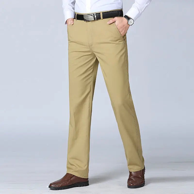 Summer Thin Autumn Thick 100% Cotton Straight Suit Pants Men's Loose Trousers Business Solid Gray Khaki Casual Brand Clothes - PratSN