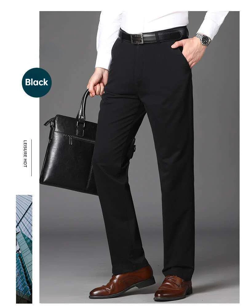 Summer Thin Autumn Thick 100% Cotton Straight Suit Pants Men's Loose Trousers Business Solid Gray Khaki Casual Brand Clothes - PratSN