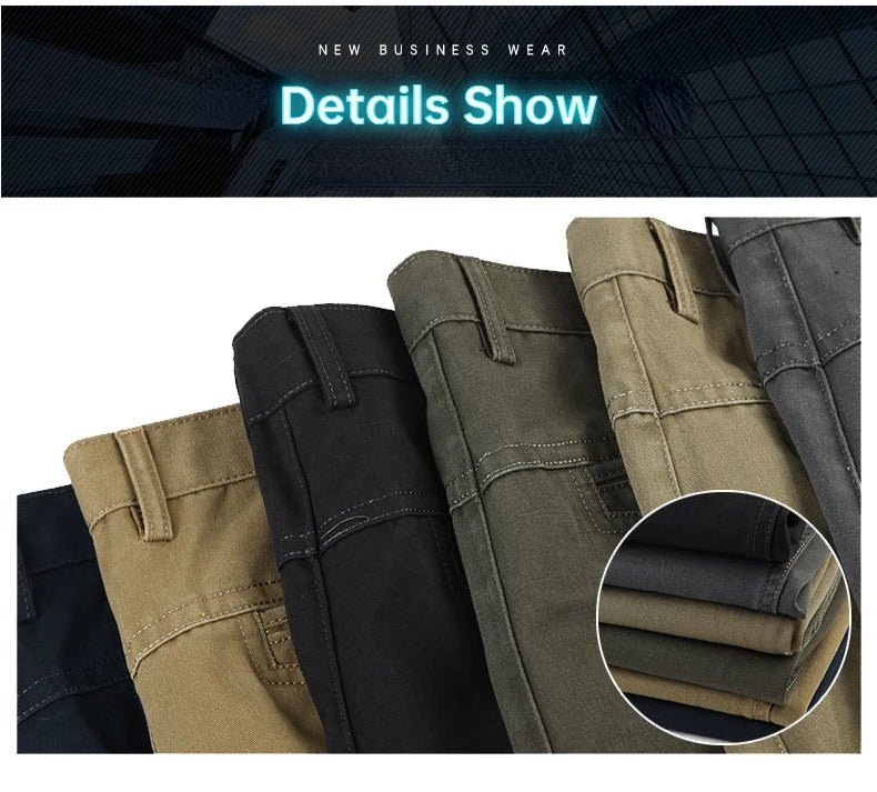 Summer Thin Autumn Thick 100% Cotton Straight Suit Pants Men's Loose Trousers Business Solid Gray Khaki Casual Brand Clothes - PratSN