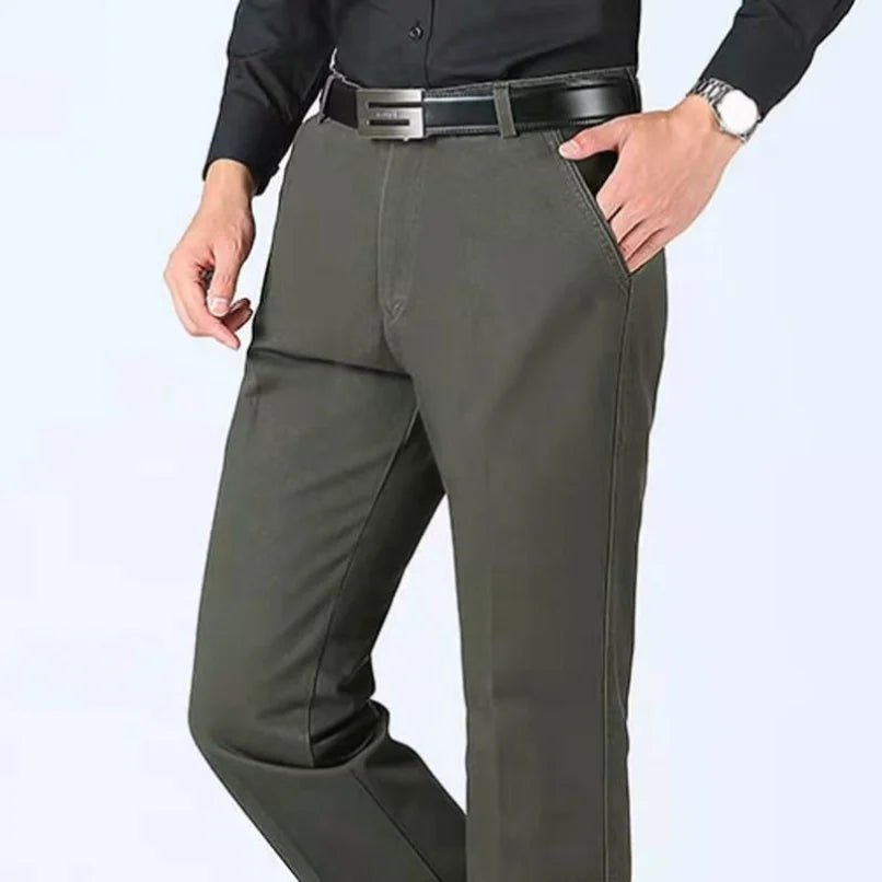 Summer Thin Autumn Thick 100% Cotton Straight Suit Pants Men's Loose Trousers Business Solid Gray Khaki Casual Brand Clothes - PratSN