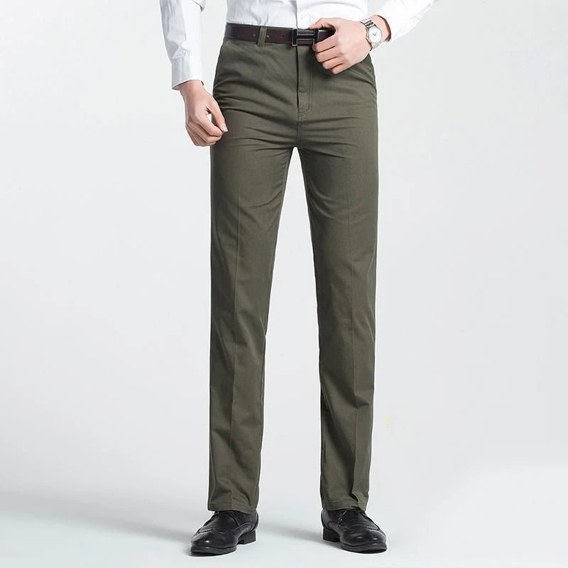 Summer Thin Autumn Thick 100% Cotton Straight Suit Pants Men's Loose Trousers Business Solid Gray Khaki Casual Brand Clothes - PratSN