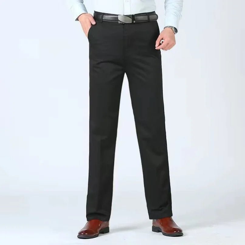 Summer Thin Autumn Thick 100% Cotton Straight Suit Pants Men's Loose Trousers Business Solid Gray Khaki Casual Brand Clothes - PratSN