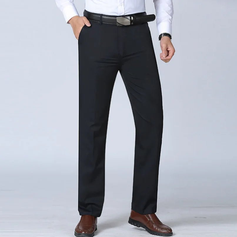Summer Thin Autumn Thick 100% Cotton Straight Suit Pants Men's Loose Trousers Business Solid Gray Khaki Casual Brand Clothes - PratSN