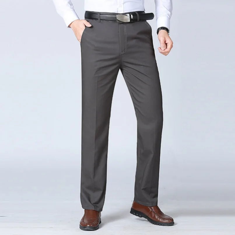 Summer Thin Autumn Thick 100% Cotton Straight Suit Pants Men's Loose Trousers Business Solid Gray Khaki Casual Brand Clothes - PratSN