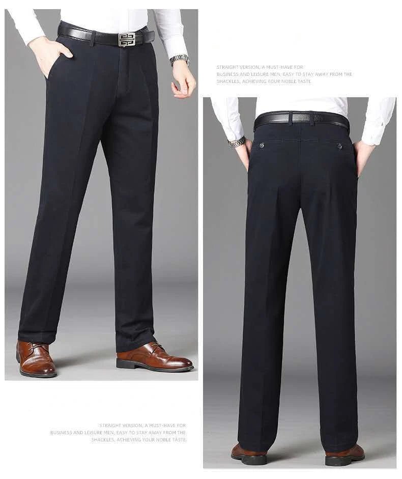 Summer Thin Autumn Thick 100% Cotton Straight Suit Pants Men's Loose Trousers Business Solid Gray Khaki Casual Brand Clothes - PratSN