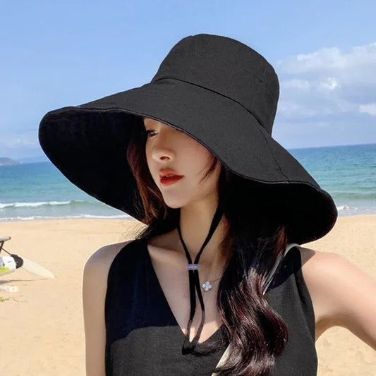Summer Wide Brim Sun Hat Women Foldable Travel Packable Bucket Hat Japanese UV Sunscreen Cotton Linen Beach Fisherman Hat 여름모자 - PratSN