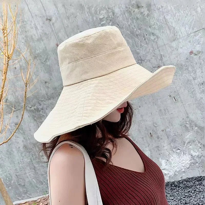 Summer Wide Brim Sun Hat Women Foldable Travel Packable Bucket Hat Japanese UV Sunscreen Cotton Linen Beach Fisherman Hat 여름모자 - PratSN