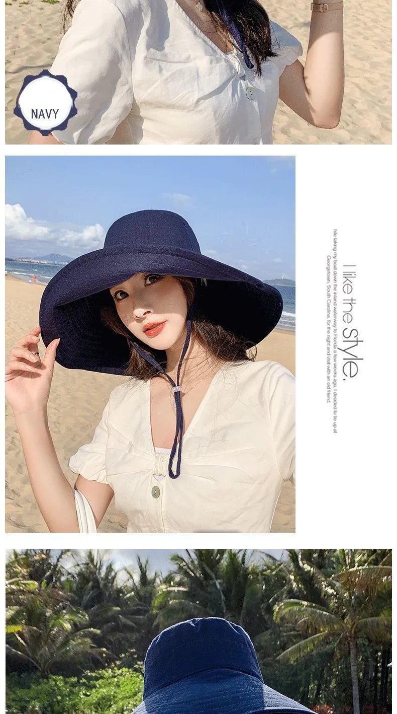 Summer Wide Brim Sun Hat Women Foldable Travel Packable Bucket Hat Japanese UV Sunscreen Cotton Linen Beach Fisherman Hat 여름모자 - PratSN
