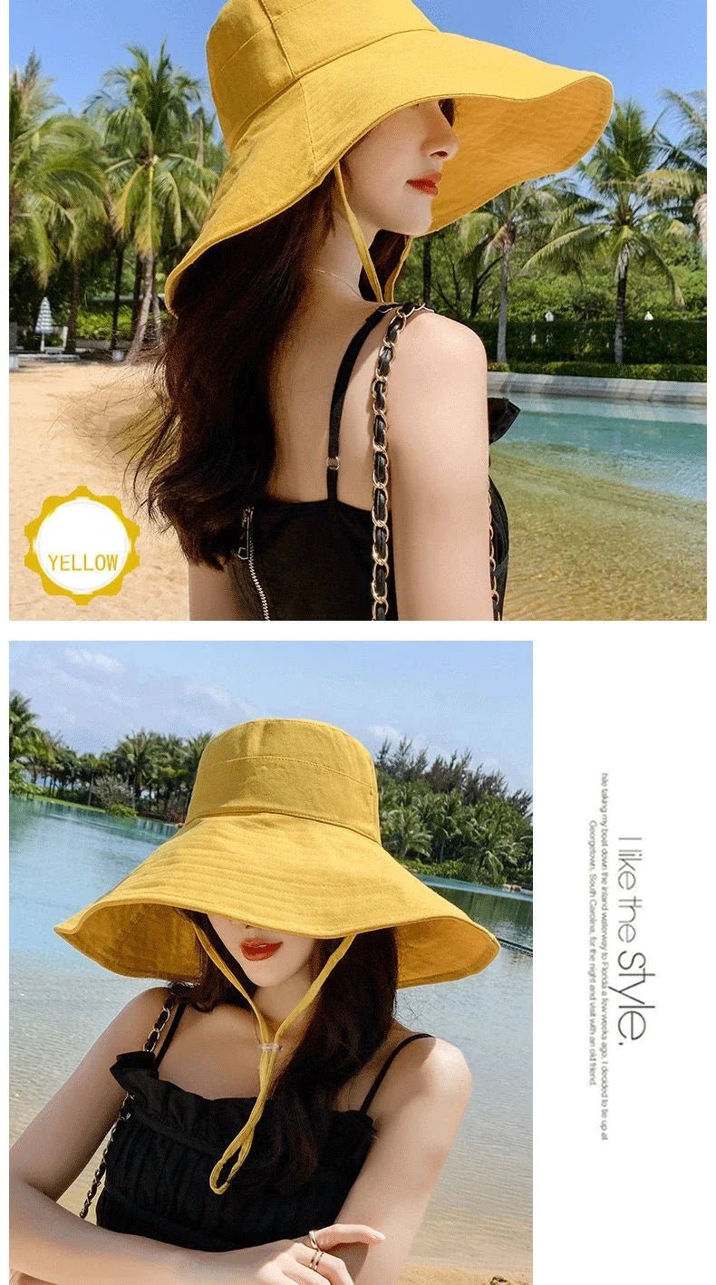 Summer Wide Brim Sun Hat Women Foldable Travel Packable Bucket Hat Japanese UV Sunscreen Cotton Linen Beach Fisherman Hat 여름모자 - PratSN