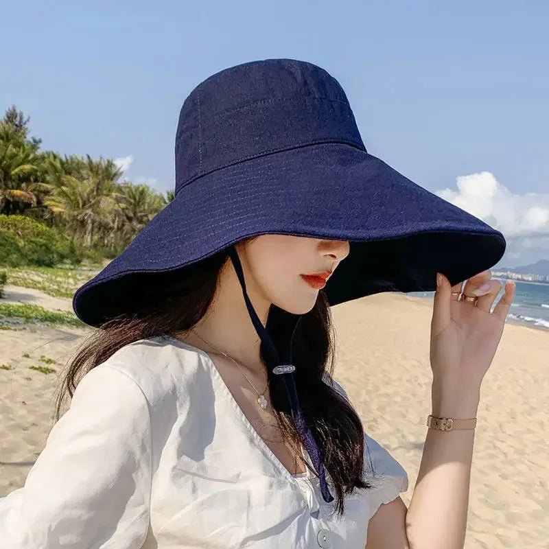 Summer Wide Brim Sun Hat Women Foldable Travel Packable Bucket Hat Japanese UV Sunscreen Cotton Linen Beach Fisherman Hat 여름모자 - PratSN