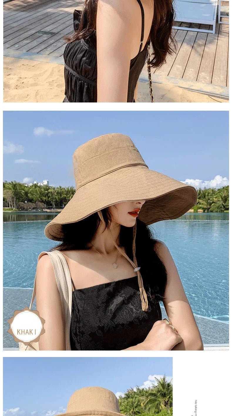 Summer Wide Brim Sun Hat Women Foldable Travel Packable Bucket Hat Japanese UV Sunscreen Cotton Linen Beach Fisherman Hat 여름모자 - PratSN