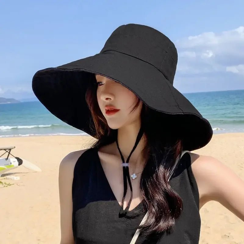 Summer Wide Brim Sun Hat Women Foldable Travel Packable Bucket Hat Japanese UV Sunscreen Cotton Linen Beach Fisherman Hat 여름모자 - PratSN