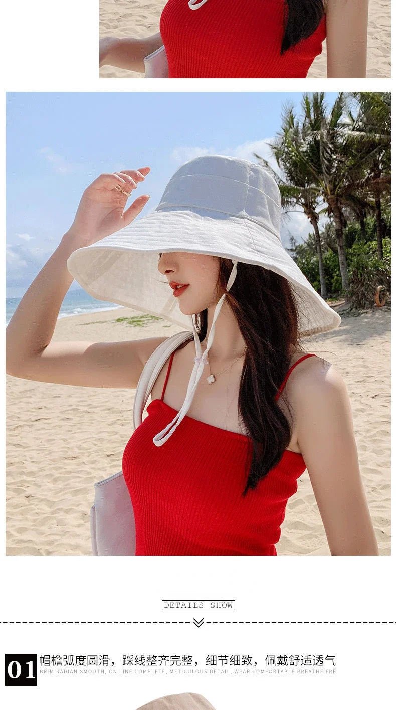 Summer Wide Brim Sun Hat Women Foldable Travel Packable Bucket Hat Japanese UV Sunscreen Cotton Linen Beach Fisherman Hat 여름모자 - PratSN