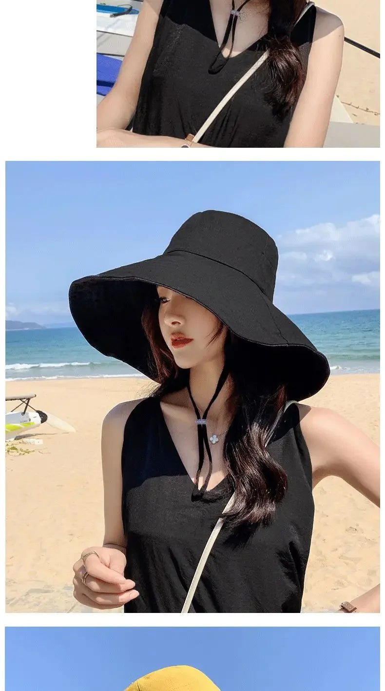 Summer Wide Brim Sun Hat Women Foldable Travel Packable Bucket Hat Japanese UV Sunscreen Cotton Linen Beach Fisherman Hat 여름모자 - PratSN