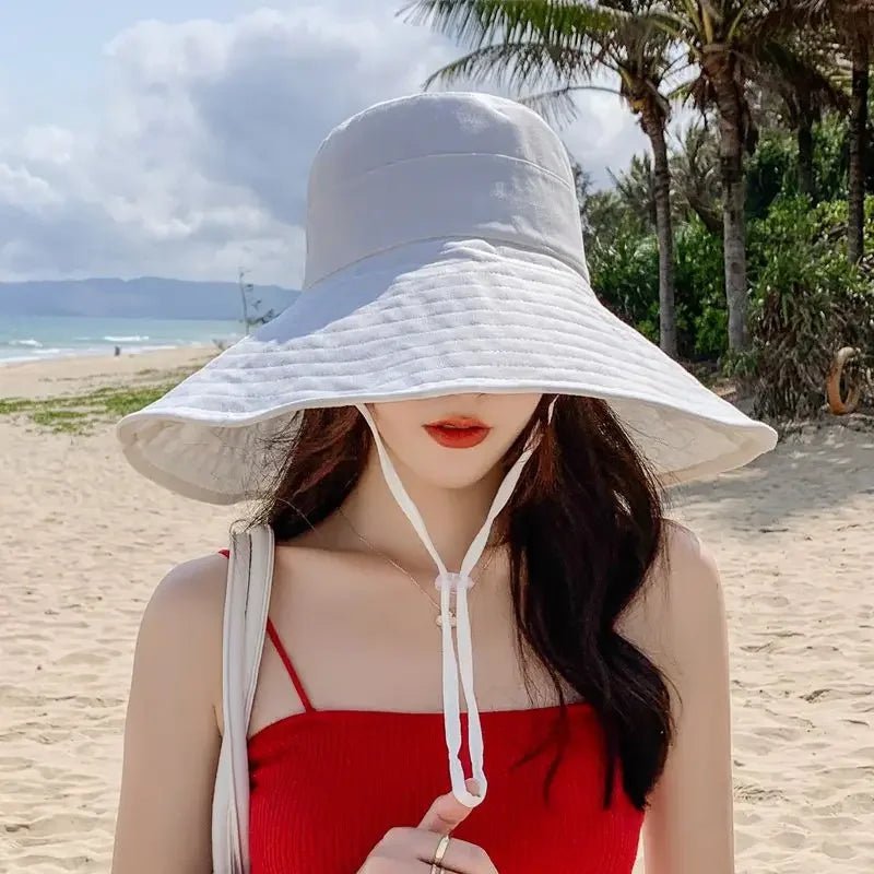 Summer Wide Brim Sun Hat Women Foldable Travel Packable Bucket Hat Japanese UV Sunscreen Cotton Linen Beach Fisherman Hat 여름모자 - PratSN