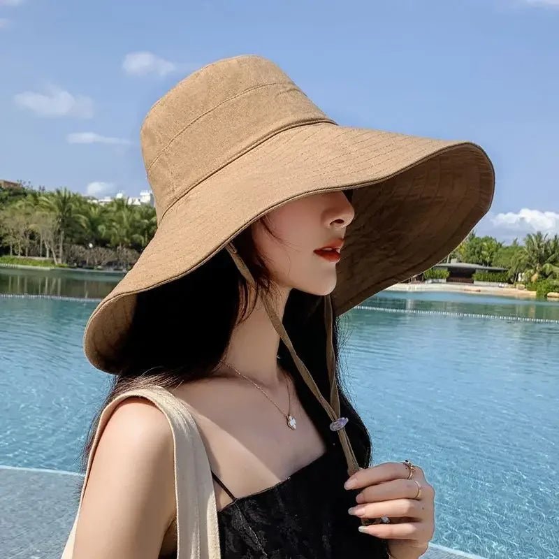 Summer Wide Brim Sun Hat Women Foldable Travel Packable Bucket Hat Japanese UV Sunscreen Cotton Linen Beach Fisherman Hat 여름모자 - PratSN
