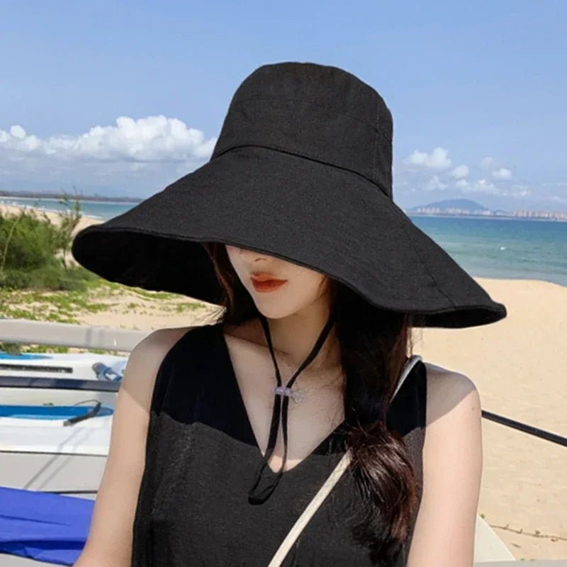 Summer Wide Brim Sun Hat Women Foldable Travel Packable Bucket Hat Japanese UV Sunscreen Cotton Linen Beach Fisherman Hat 여름모자 - PratSN