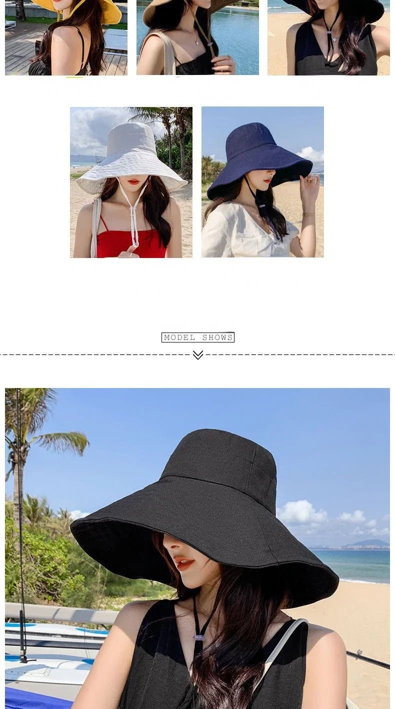 Summer Wide Brim Sun Hat Women Foldable Travel Packable Bucket Hat Japanese UV Sunscreen Cotton Linen Beach Fisherman Hat 여름모자 - PratSN
