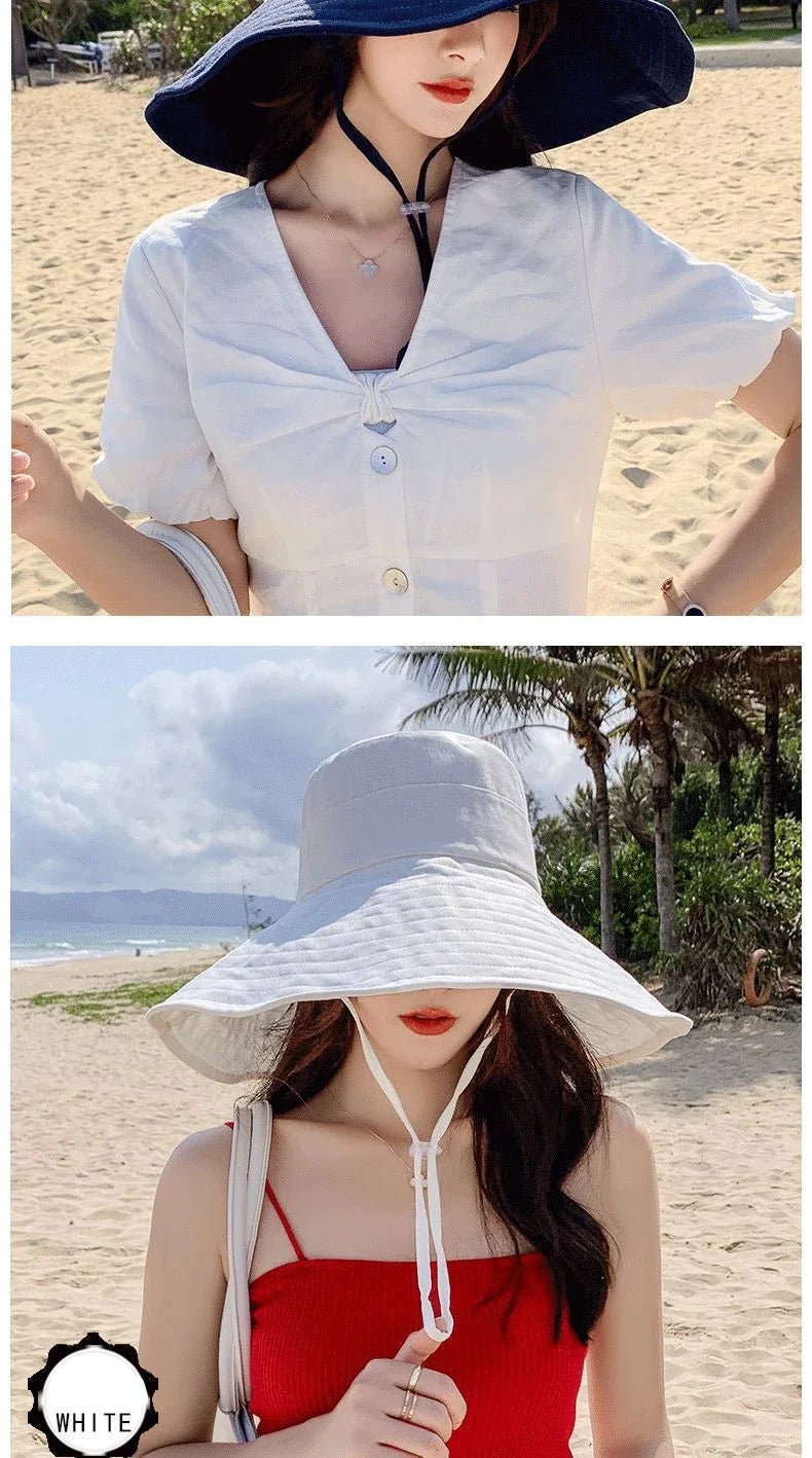 Summer Wide Brim Sun Hat Women Foldable Travel Packable Bucket Hat Japanese UV Sunscreen Cotton Linen Beach Fisherman Hat 여름모자 - PratSN
