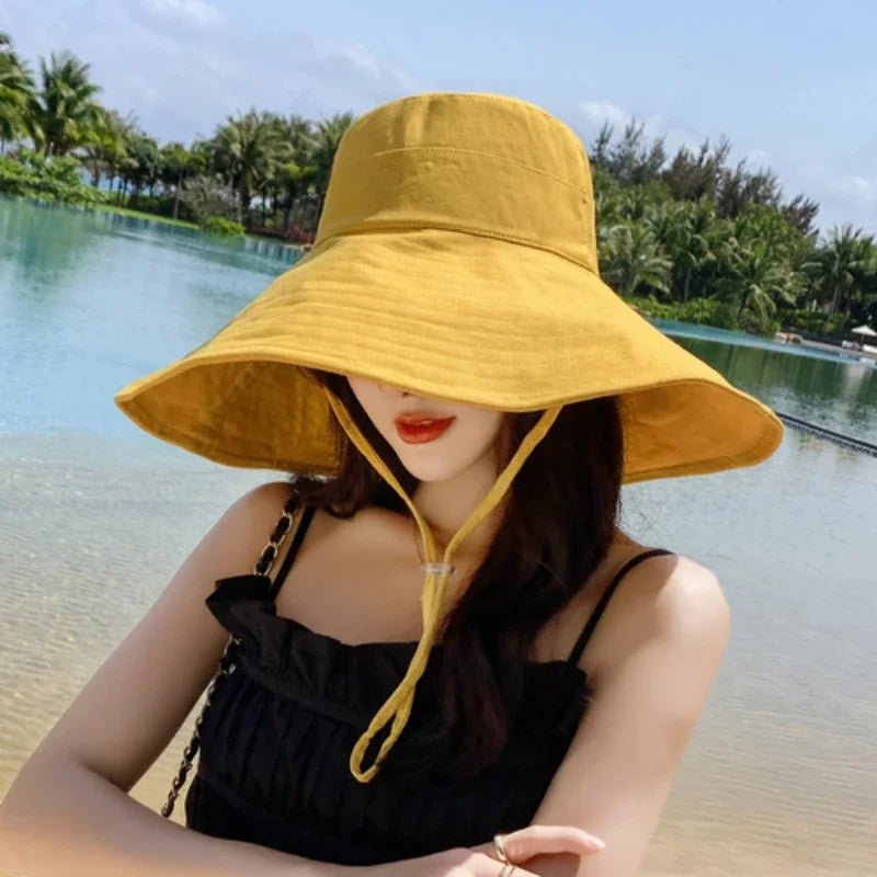 Summer Wide Brim Sun Hat Women Foldable Travel Packable Bucket Hat Japanese UV Sunscreen Cotton Linen Beach Fisherman Hat 여름모자 - PratSN