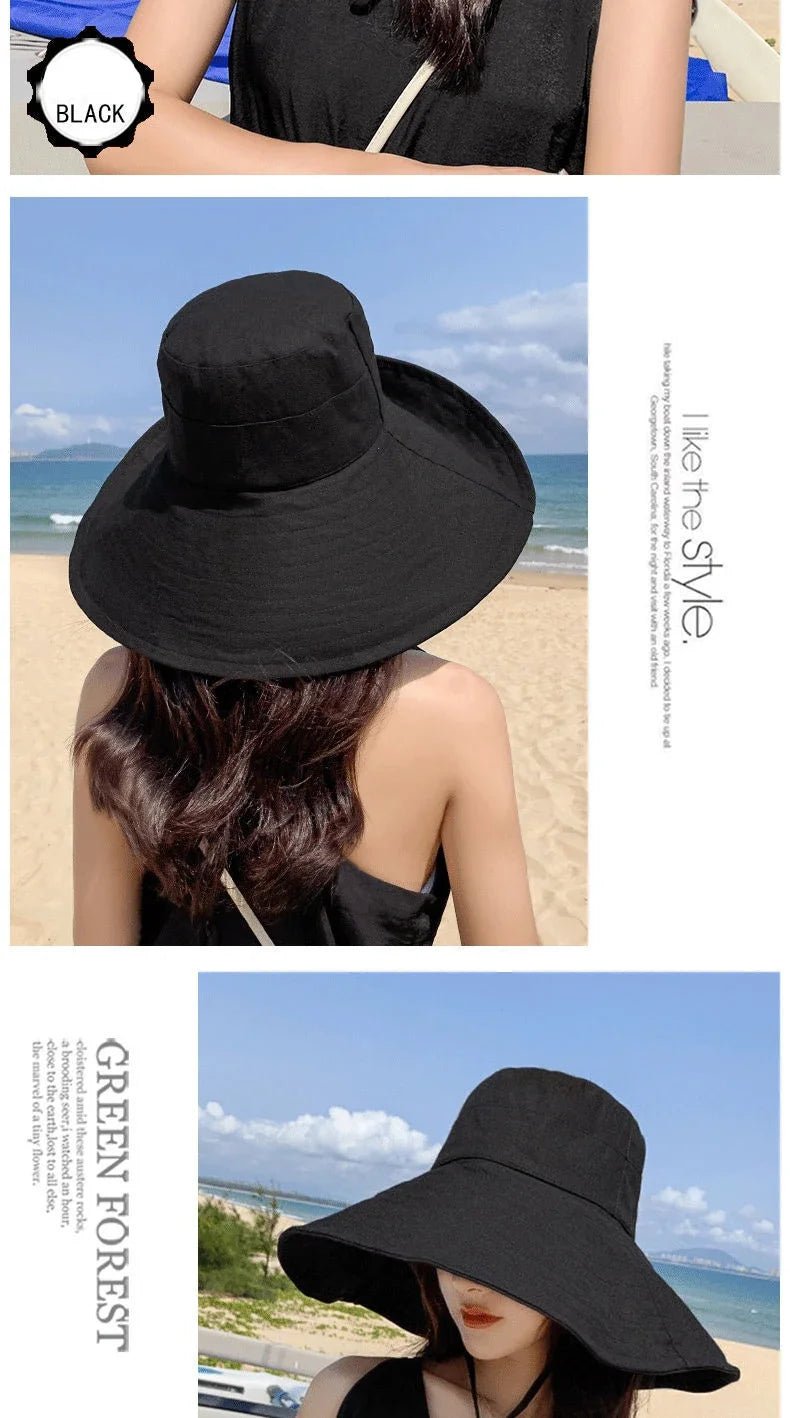 Summer Wide Brim Sun Hat Women Foldable Travel Packable Bucket Hat Japanese UV Sunscreen Cotton Linen Beach Fisherman Hat 여름모자 - PratSN