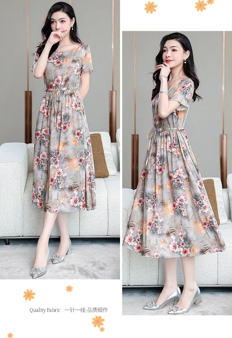 Summer Women Short sleeve plus size Dress Green Midi Dress - PratSN