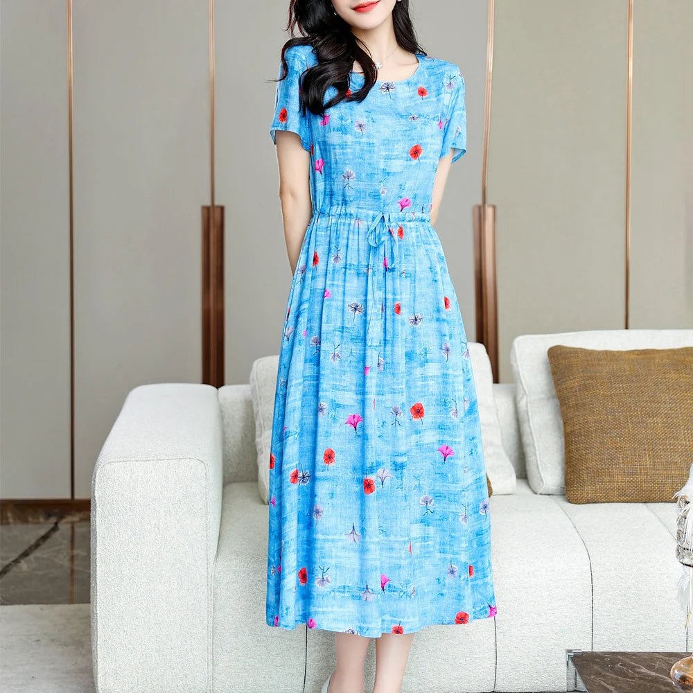 Summer Women Short sleeve plus size Dress Green Midi Dress - PratSN