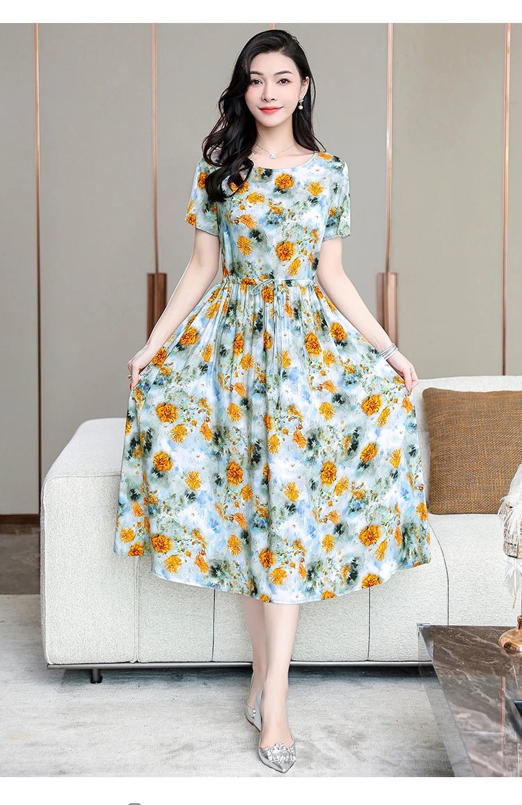 Summer Women Short sleeve plus size Dress Green Midi Dress - PratSN