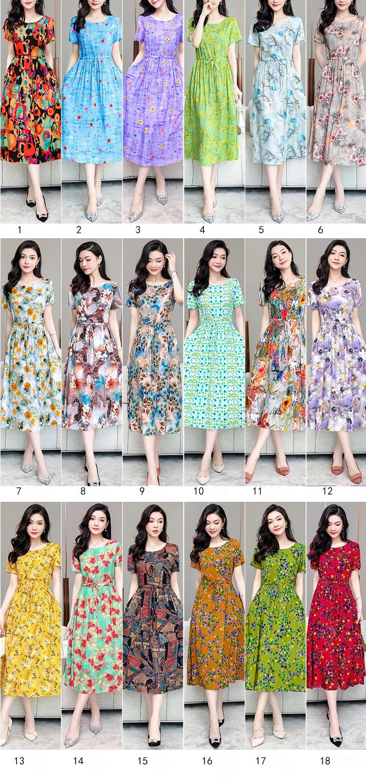 Summer Women Short sleeve plus size Dress Green Midi Dress - PratSN