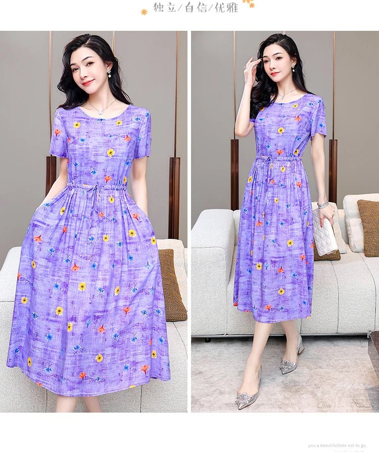 Summer Women Short sleeve plus size Dress Green Midi Dress - PratSN