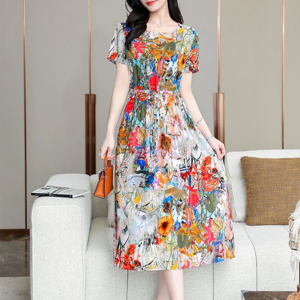 Summer Women Short sleeve plus size Dress Green Midi Dress - PratSN