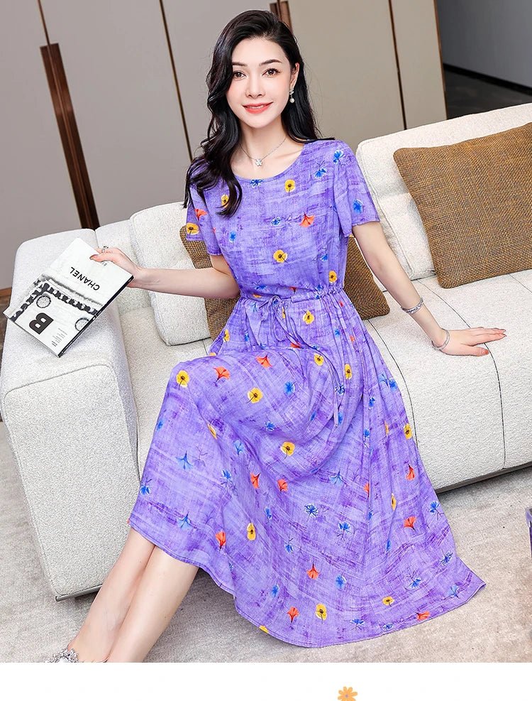 Summer Women Short sleeve plus size Dress Green Midi Dress - PratSN