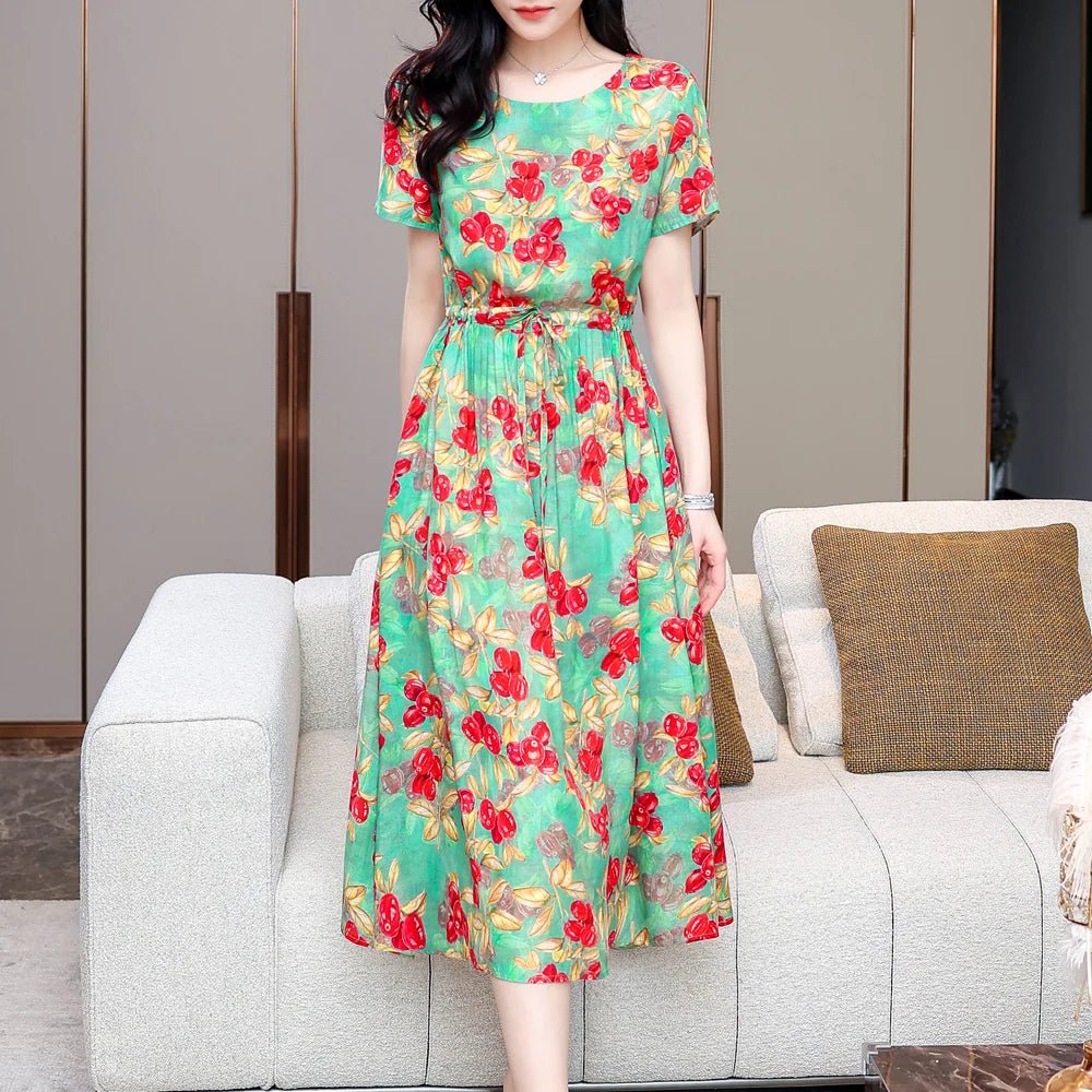 Summer Women Short sleeve plus size Dress Green Midi Dress - PratSN