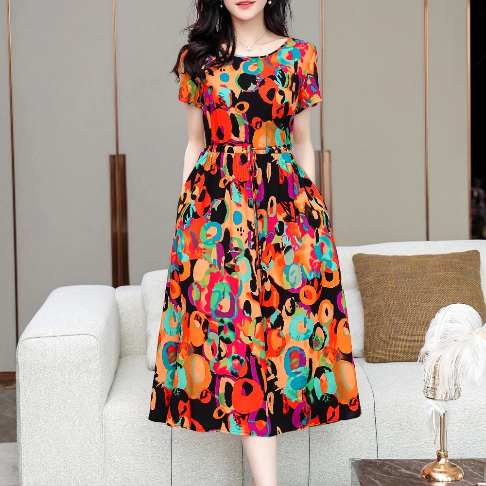 Summer Women Short sleeve plus size Dress Green Midi Dress - PratSN
