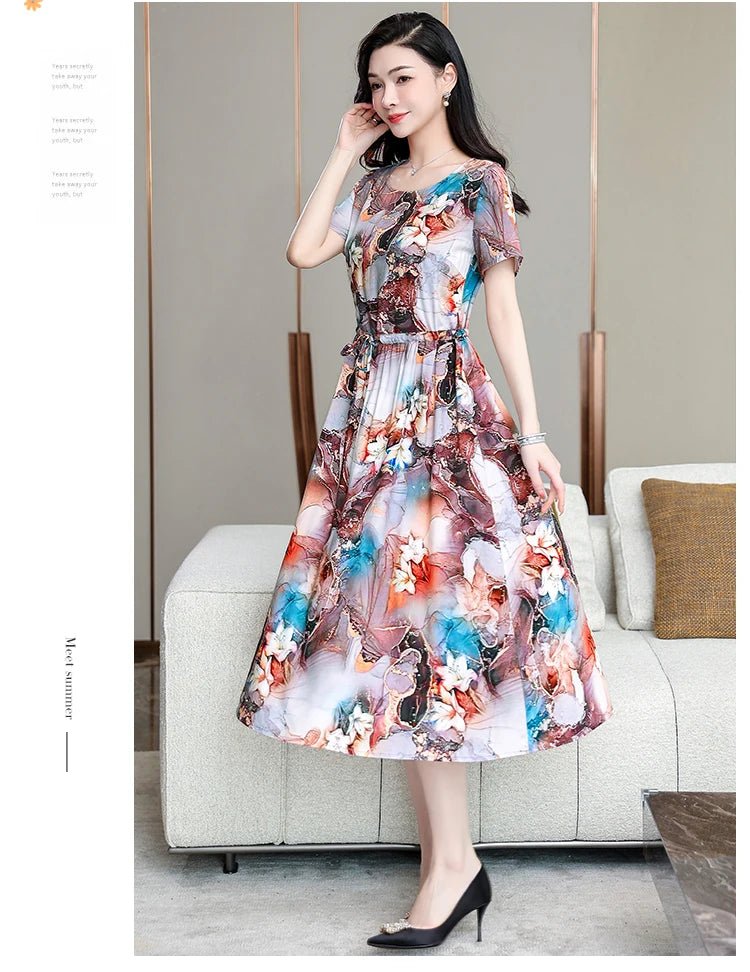 Summer Women Short sleeve plus size Dress Green Midi Dress - PratSN