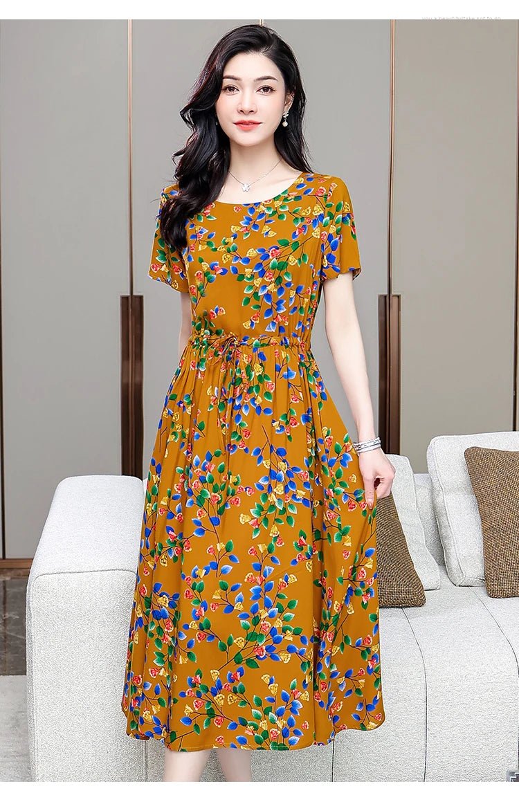 Summer Women Short sleeve plus size Dress Green Midi Dress - PratSN