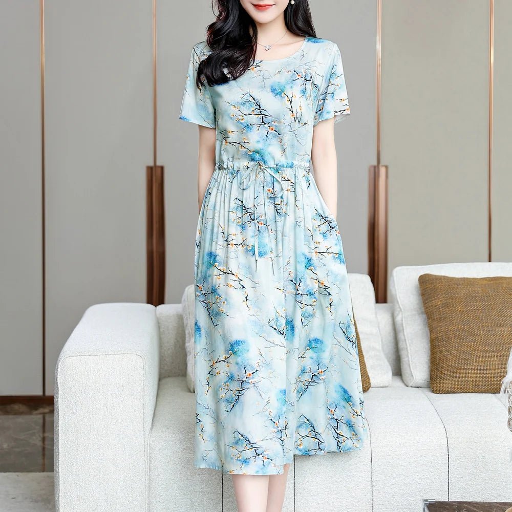 Summer Women Short sleeve plus size Dress Green Midi Dress - PratSN