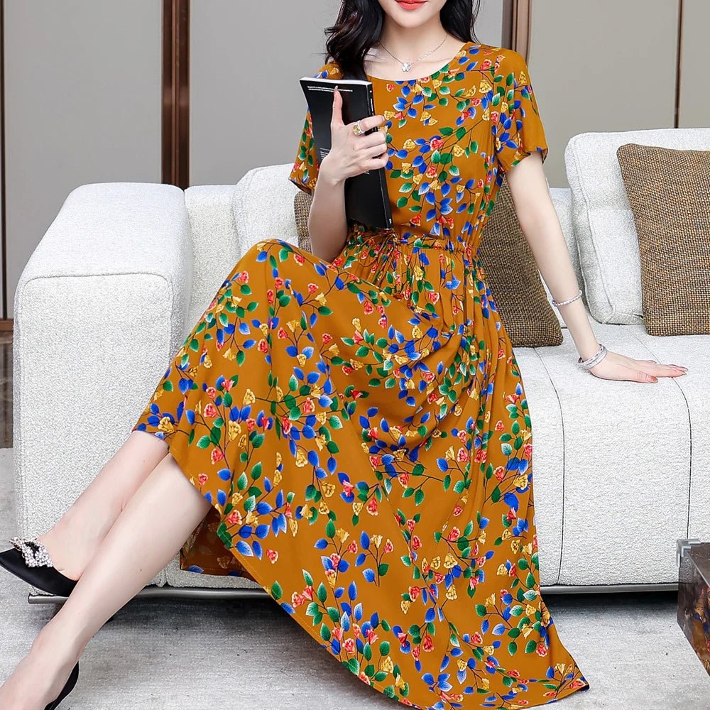 Summer Women Short sleeve plus size Dress Green Midi Dress - PratSN