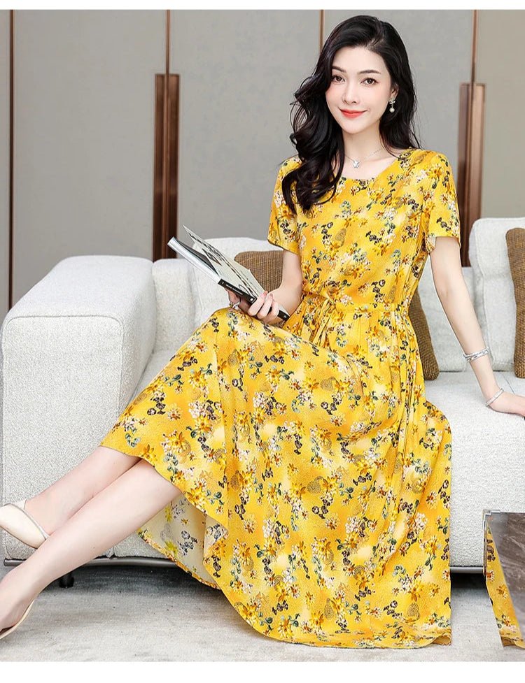 Summer Women Short sleeve plus size Dress Green Midi Dress - PratSN