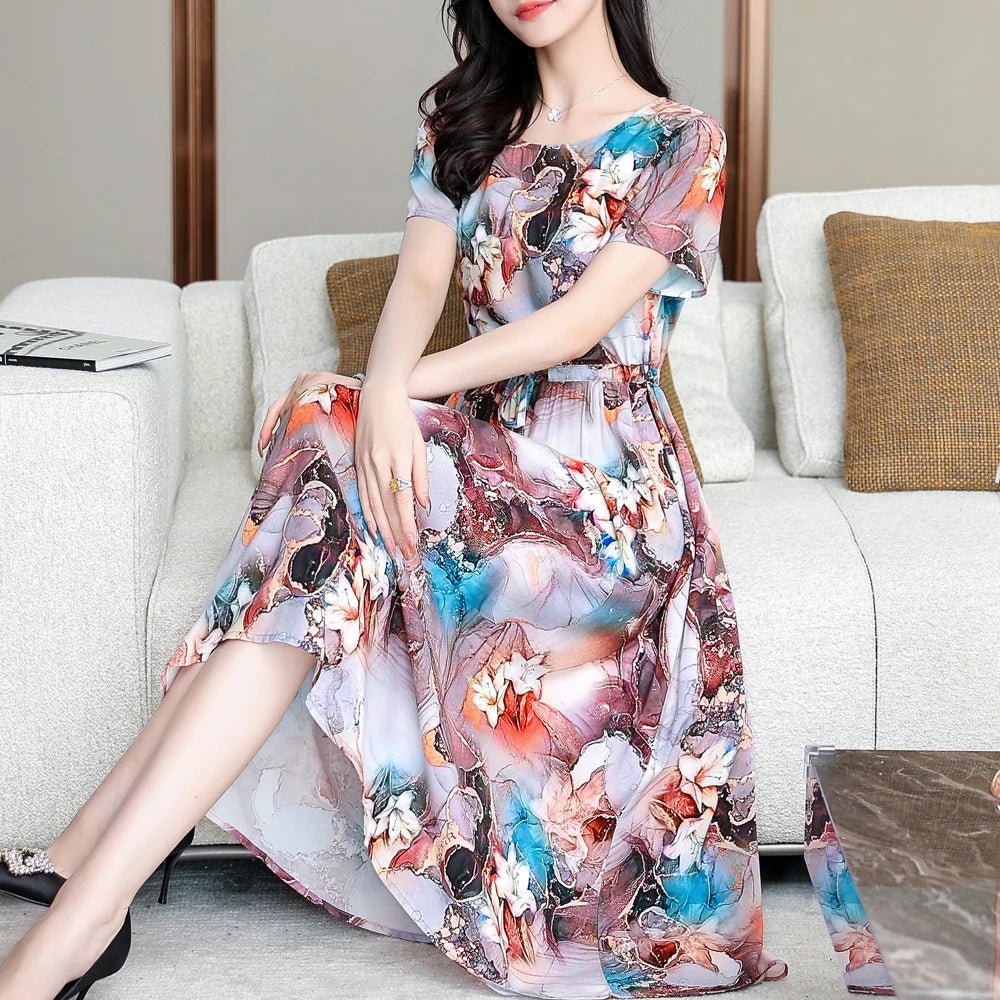 Summer Women Short sleeve plus size Dress Green Midi Dress - PratSN