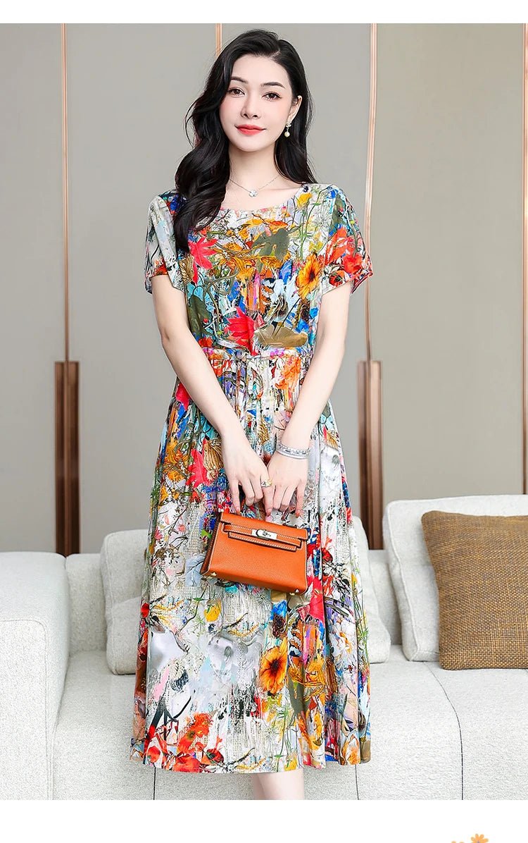 Summer Women Short sleeve plus size Dress Green Midi Dress - PratSN