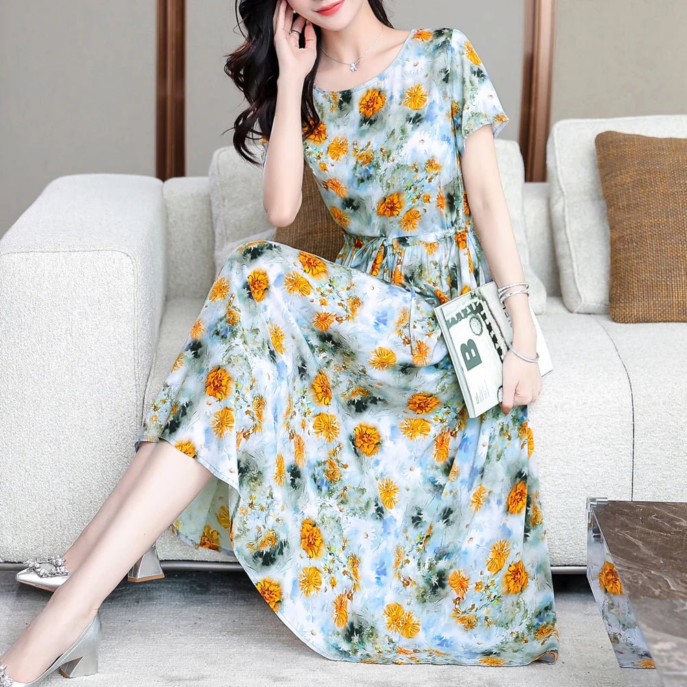 Summer Women Short sleeve plus size Dress Green Midi Dress - PratSN