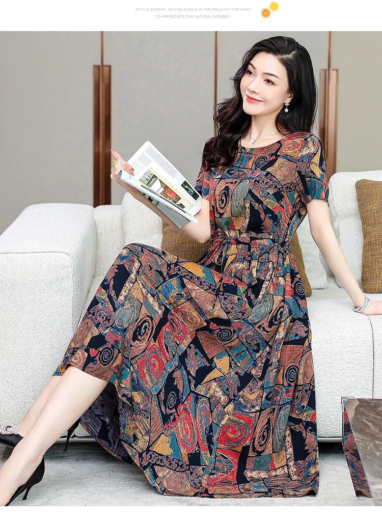 Summer Women Short sleeve plus size Dress Green Midi Dress - PratSN