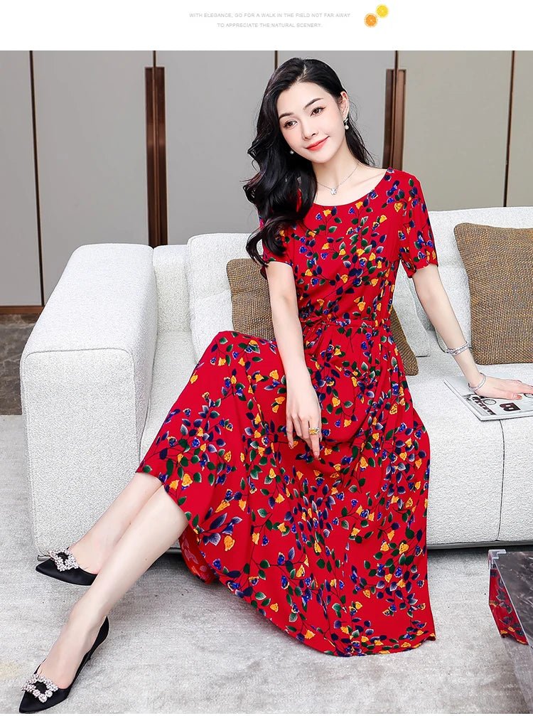 Summer Women Short sleeve plus size Dress Green Midi Dress - PratSN