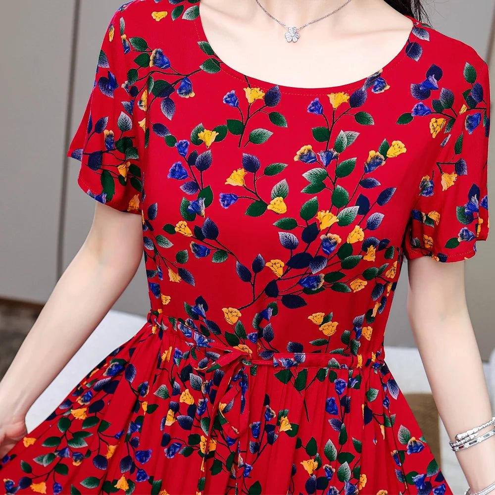 Summer Women Short sleeve plus size Dress Green Midi Dress - PratSN