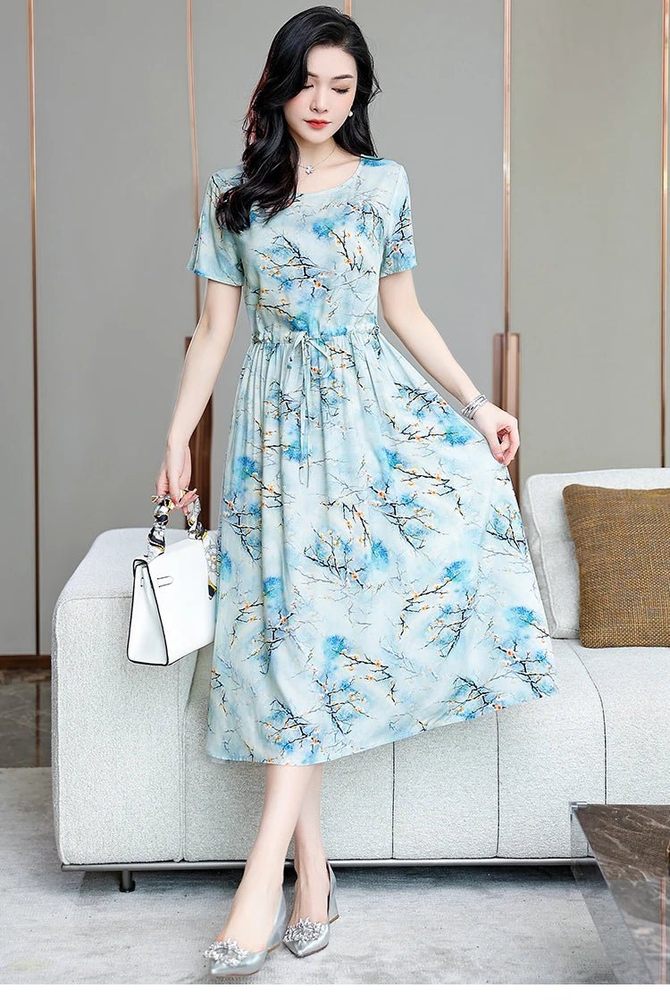Summer Women Short sleeve plus size Dress Green Midi Dress - PratSN
