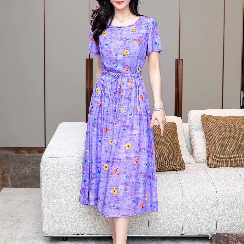 Summer Women Short sleeve plus size Dress Green Midi Dress - PratSN