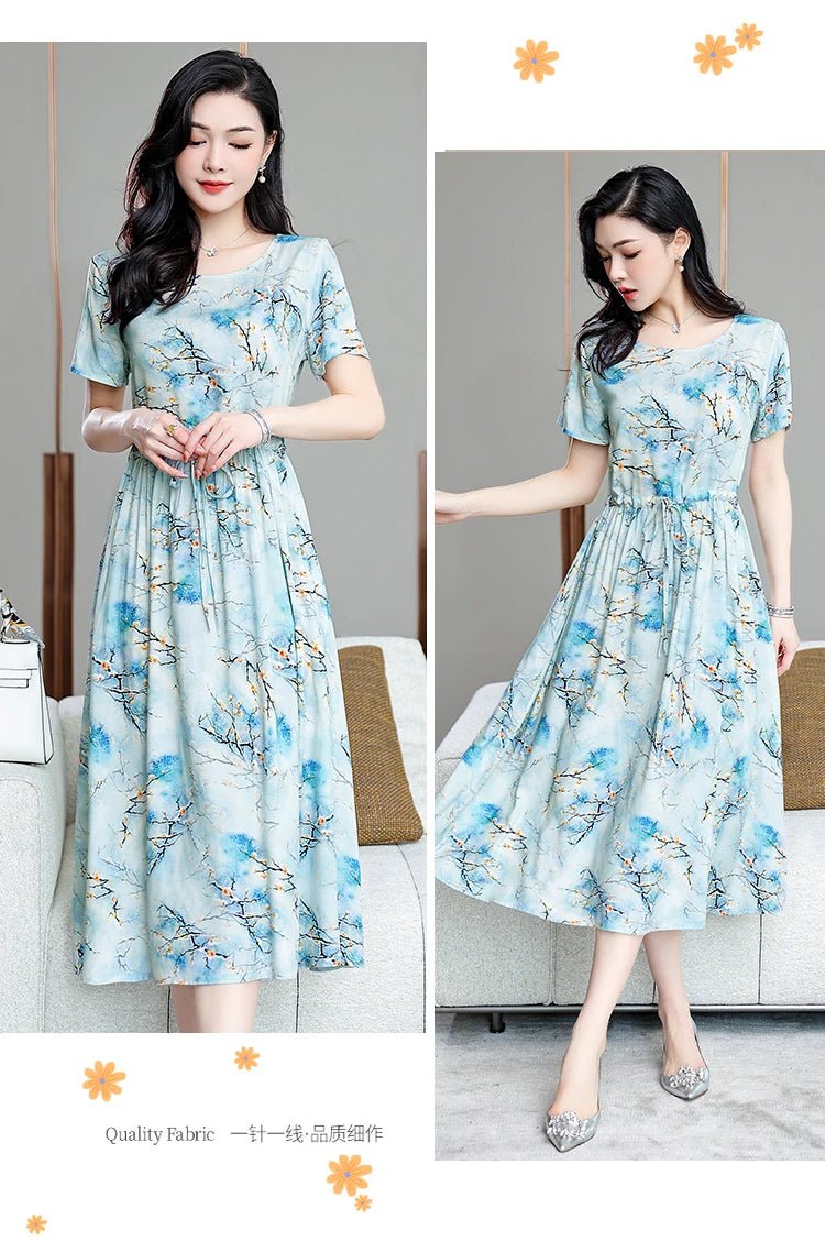 Summer Women Short sleeve plus size Dress Green Midi Dress - PratSN