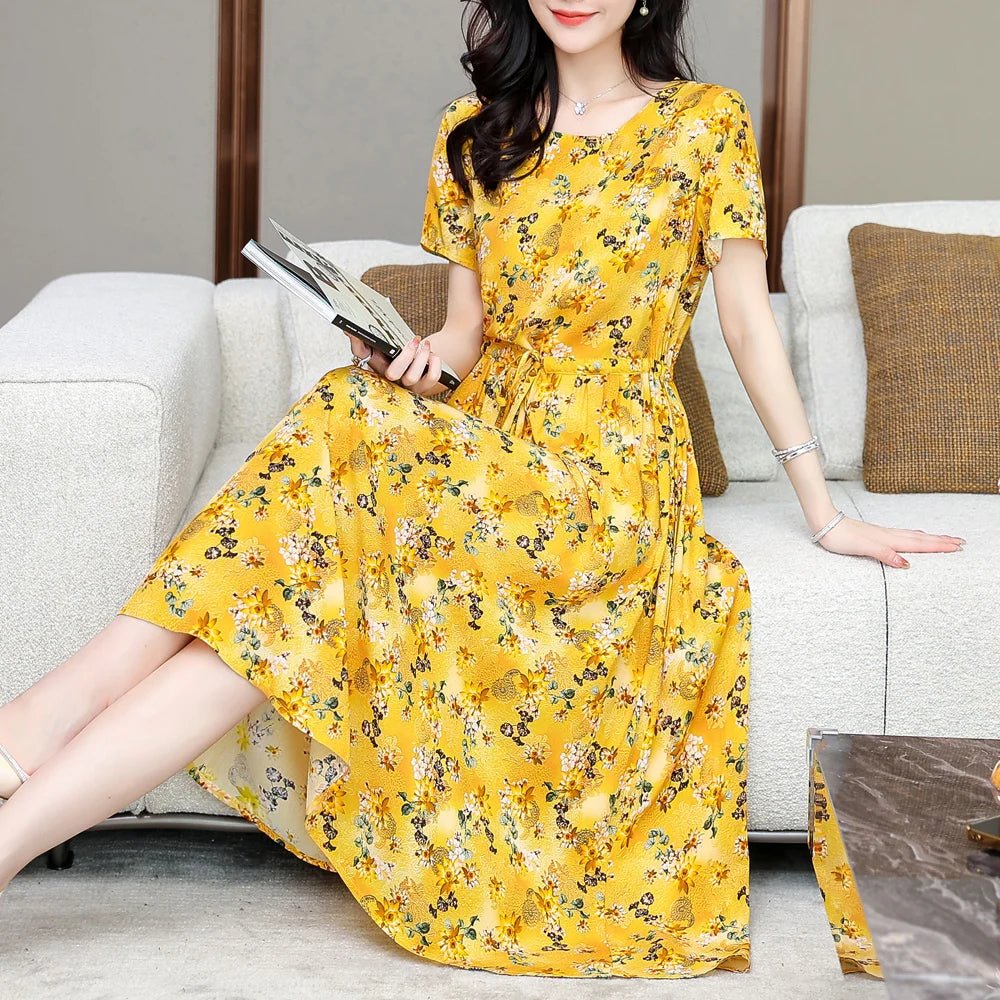 Summer Women Short sleeve plus size Dress Green Midi Dress - PratSN